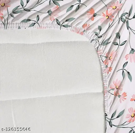 Printed 250 TC Premium All Around Elastic Fitted Double Bed Sheet with 2 Large Pillow Covers, 78x72x8 Inches - Breathable cotton, snug fit, stylish design for summer seasons