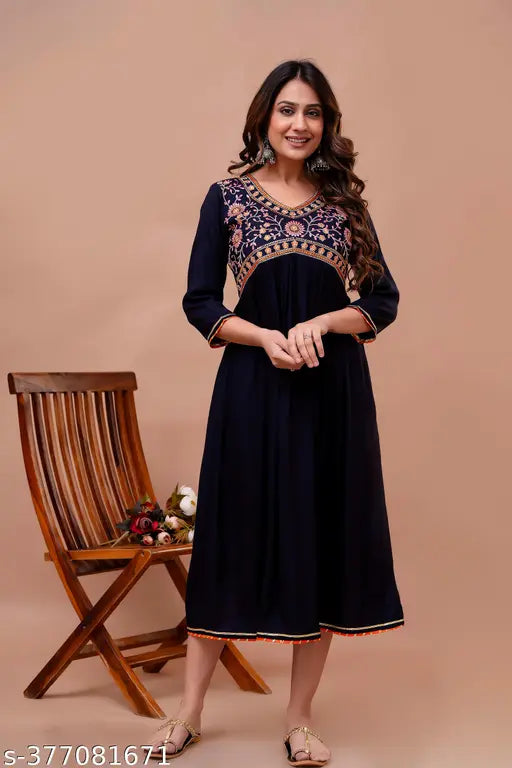Rayon embroidered Anarkali Kurta in various sizes (S-50), Indian traditional women's fashion with three-quarter sleeves