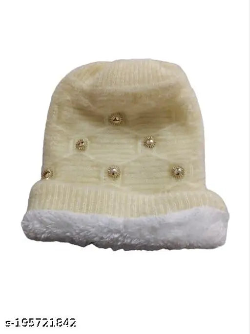 Women's premium soft imported winter beanie cap with snow-proof lining and fur trim
