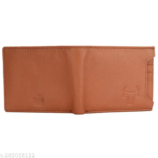 Tan brown genuine leather RFID-blocking men's wallet, 2 compartments, perfect for daily use