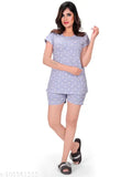 Fashionable cotton LYCRA nightsuit short, printed net design, premium dailywear comfort