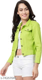 Solid cotton twill women's jacket, three-quarter sleeve length, solid pattern, India origin