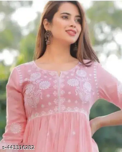 Cotton embroidered anarkali kurti, size S-XXXL for women's fashion