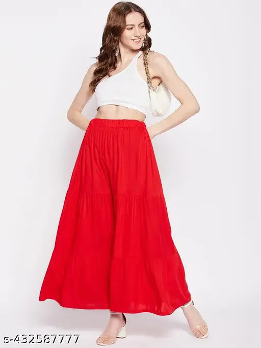 Red rayon skirt for women and girls, solid pattern, stylish and attractive