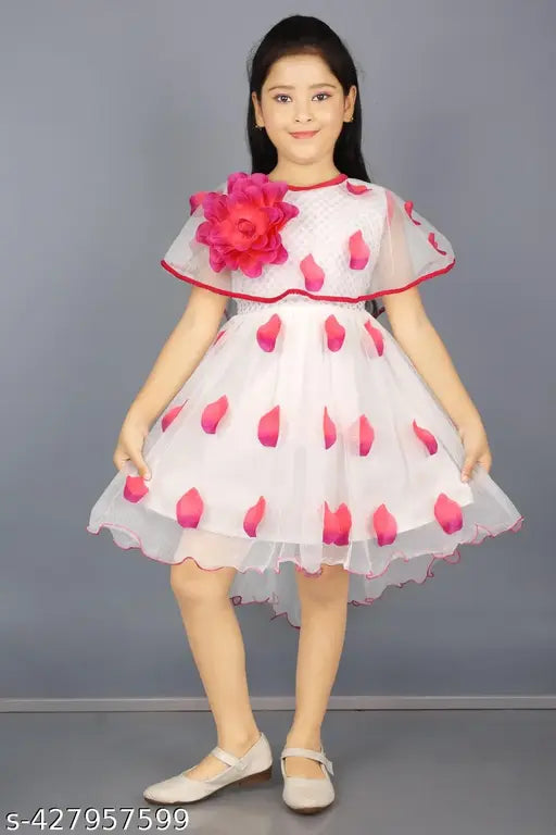 Pink lace dress with red flower applique