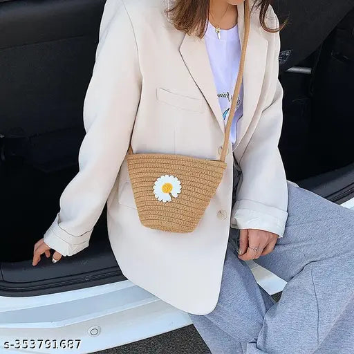 Khaki sling bag with floral design