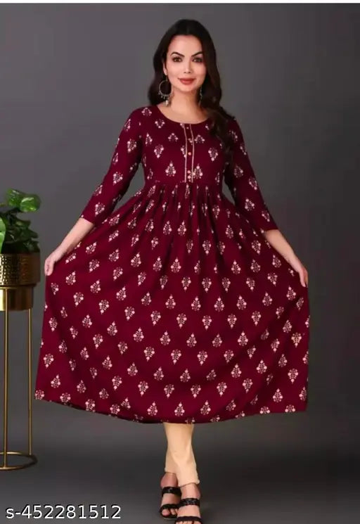 Rayon printed combo anarkali kurtis for women, three-quarter sleeves, classic design from India