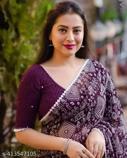 Black and purple georgette saree with blouse