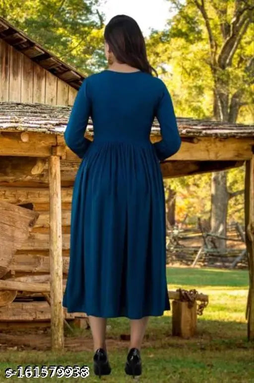 Rayon floral embroidered anarkali kurti, three-quarter sleeves, applique pattern, women's fashion, Indian traditional wear