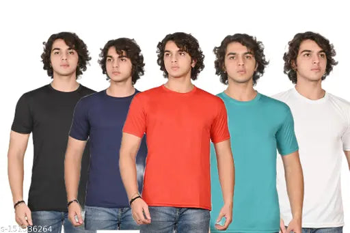 Mens nylon plain T-shirts [5 pack] - classic crew neck, short sleeves, versatile colors