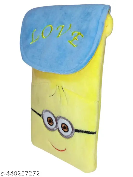 Blue plush bag with character head design