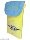 Blue plush bag with character head design