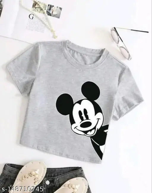 Printed crop t-shirt, cotton, short sleeves, Jolliy Women's round neck
