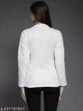 White fleece side zipper stylish jacket in black, long sleeves, solid pattern, premium quality fabric