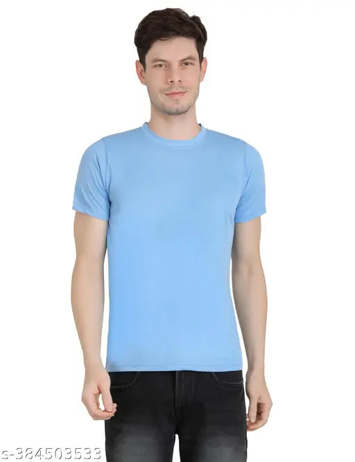 Men's solid polycotton round neck t-shirt for a fun day out, perfect for casual wear