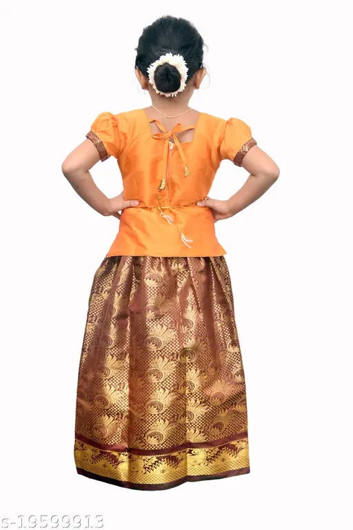 Art Silk pattu pavadai from Bhandari Fashion, 1 year size, Indian handcrafted lehenga with gift