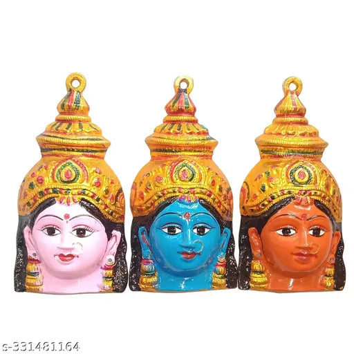 Metal god idol set: 9 Nava Durga Faces, Ashtalakshmi Faces, Ammavari Faces (7 inches each) from India