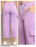 Cotton Lycra solid-colored cargo trousers, sizes S, M, L, XL (32", 34", 37" length) or cotton blend solid cargo pants, sizes 28", 30", 32" (28", 35" length) - versatile Indian-made essentials for any season