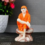 Orange Sai Baba marble finish statue, decorative showpiece - polyresin god idol for home or office temple (12cm height)