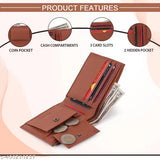 Solid faux leather men's wallet, durable design, compact size (12cm x 8cm), eight card slots, hidden compartments, and coin pocket. Handcrafted in India