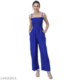 Solid blue cotton blend jumpsuit for women, sleeveless and trendy, suitable for various occasions in India