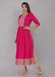 Pure rayon Nyra cut anarkali kurti, long sleeves, colorful trim