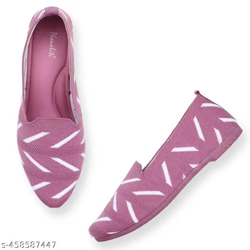 Pink patterned knitted fabric slip-on flat shoes, women's fashionable partywear