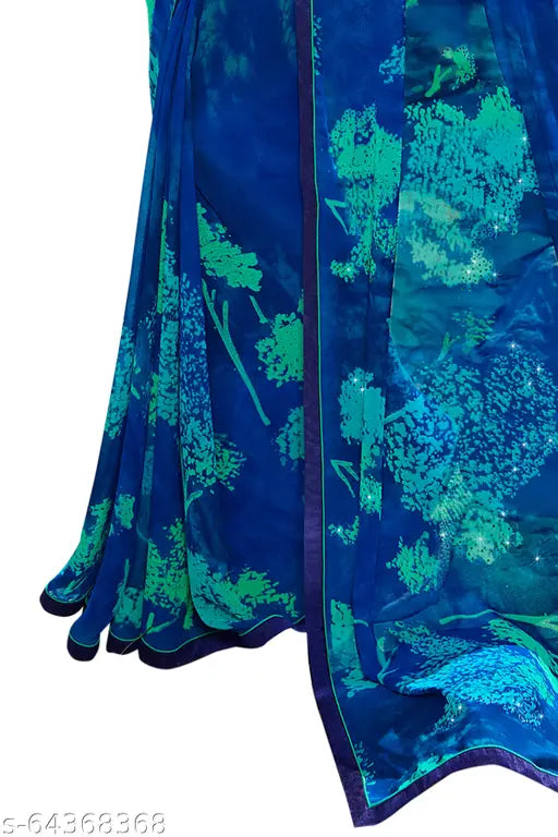 Blue and green embroidered georgette sari