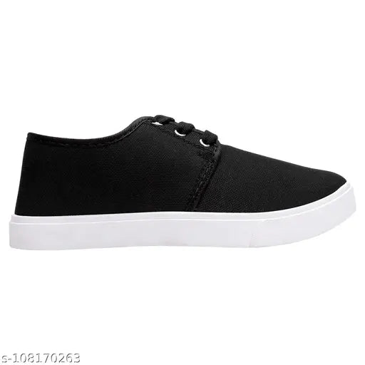 Black cotton canvas casual kids sneakers, rubber soles