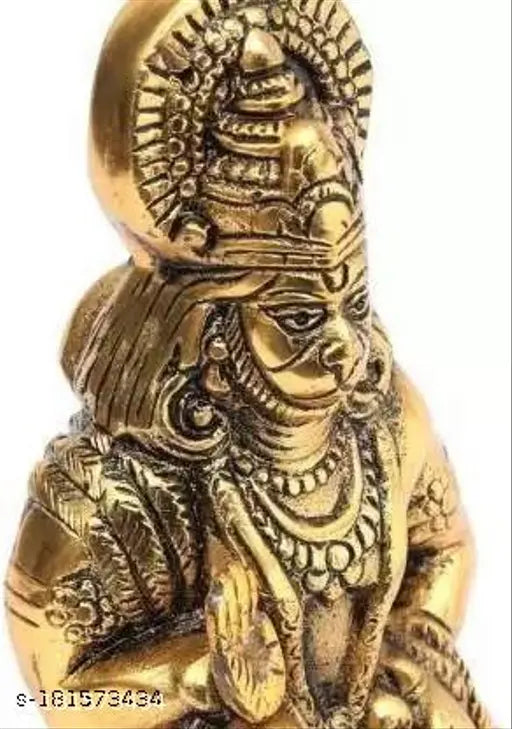 Brass Hanuman ji statue sitting, Indian decorative showpiece for home or temple