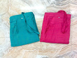 Colorful plaid fabric, blue and red harem pants with drawstring closure