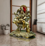 Gold-plated 5" metal Durga Maa statue, Indian Goddess Durga decorative showpiece on lion, symbolizing blessings for health & wealth