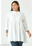 White rayon three-quarter sleeve top by SAAKAA, solid design on Indian-made women's wear perfect for everyday style