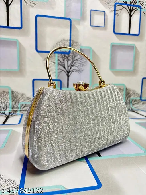 Grey sequined clutch bag, small size, trendy design