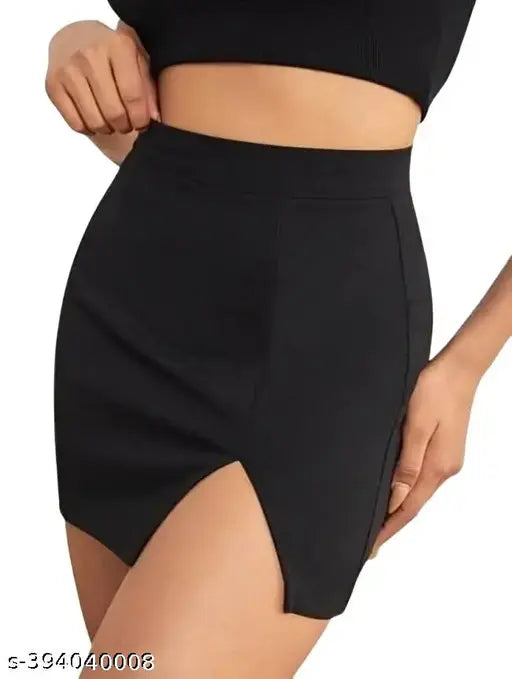 Stylish black mini skirt for women & girls, solid polyester mix fabric, versatile school or beach wear, 95% polyester, 5% Spandex cotton
