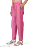 Pink poly-blend solid net kurti pant, full elastic with drawstring, both side pockets. Women's fashion wear in pink color from NOORI LIBAAS, manufactured in India