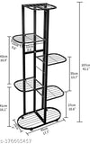 Metal 6-tier plant stand with holder shelves, indoor or outdoor use, supporting multiple flower pots and decorative items