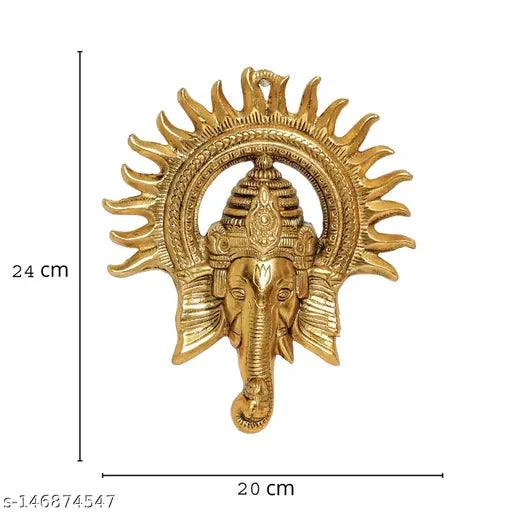 Gold-painted metal Ganesh Idol wall decor, 23cm tall, unique design for home art accent
