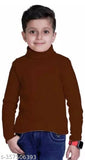 Cotton blend long-sleeved highneck turtleneck T-shirt for kids (4-5yrs to 11-12yrs), solid color design, made in India