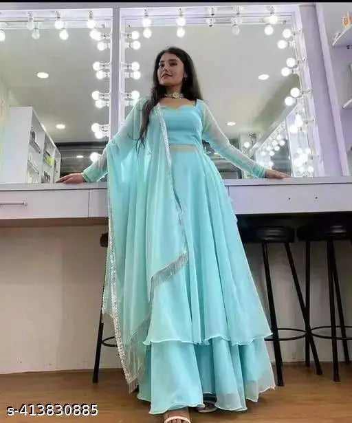 Blue silk dupatta set, intricate design, long train