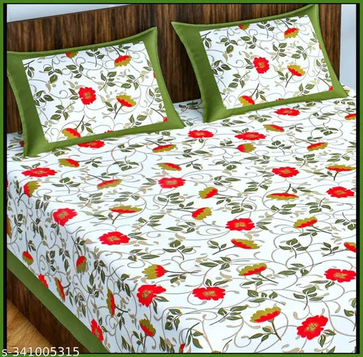 Soft cotton floral fitted double bedsheet, 180 thread count, vibrant colors, 100x90 inches with 2 pillow covers, ideal for summer, machine washable