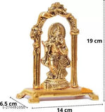 Radha Krishna Meharav metal idol set, 12cm x 14.5cm x 6.5cm, handcrafted from India for home, temple, office, and gifting purposes