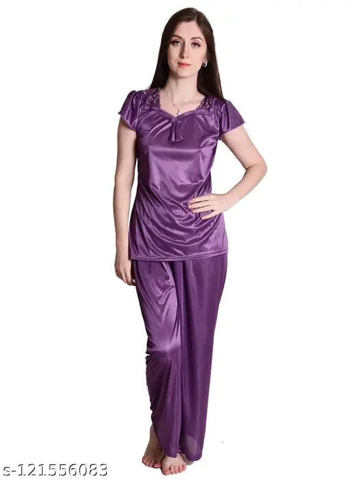 Women's soft satin nightwear set (3-pack) in wine, maroon, and black - dream night brand comfort and chic sleepwear