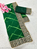 Green georgette saree and blouse set for women's traditional wear