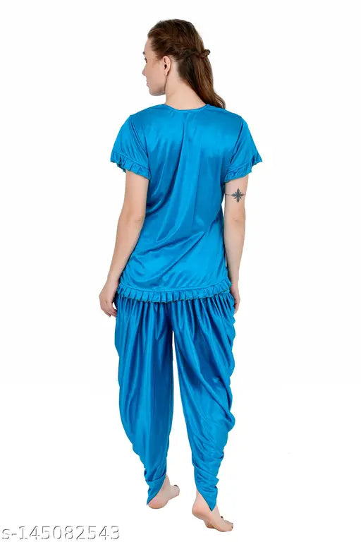 Maroon Rani Women's Satin Patiala Dhoti Kurta Set, soft and comfortable for honeymoon or work from home