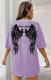 Black and white wings graphic on casual oversize t-shirt, likely cotton or polyester blend, long sleeves, loose fit. Suitable for women and girls in casual and trendy styles