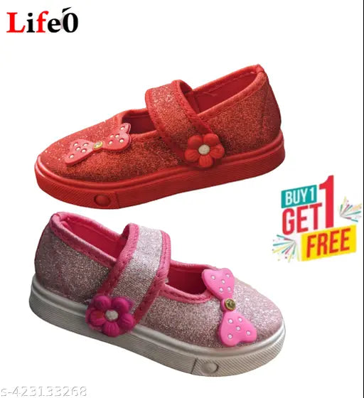 Stylish printed Lycra casual shoes for girls, set of 2 in various sizes, PVC sole, open back net detail