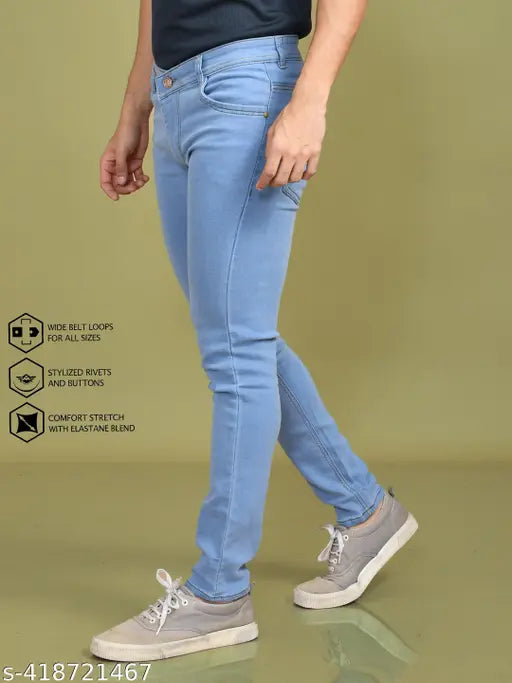 Stylish dyed/washed denim men's jeans (N-42), regular fit for a fashionable look. Indian cotton craftsmanship on display