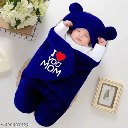 Velvet hooded baby blanket for infants, love you mom dad baby gift on display