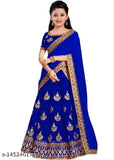 Royal Blue Shara kids satin lehenga set with tissue sleeve, embroidered pattern, semi-stitched net, various sizes from 3-12 years old